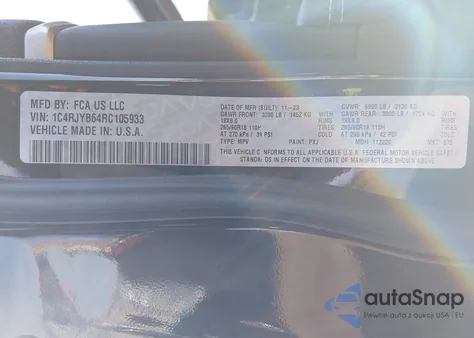 2024 Jeep Grand Cherokee 4Xe z USA, uszkodzony, nr VIN 1C4RJYB64RC105933